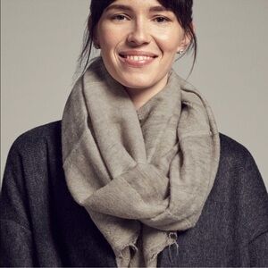 MM Lafleur wool blend neutral grey beige panel Lagenlook scarf fringe